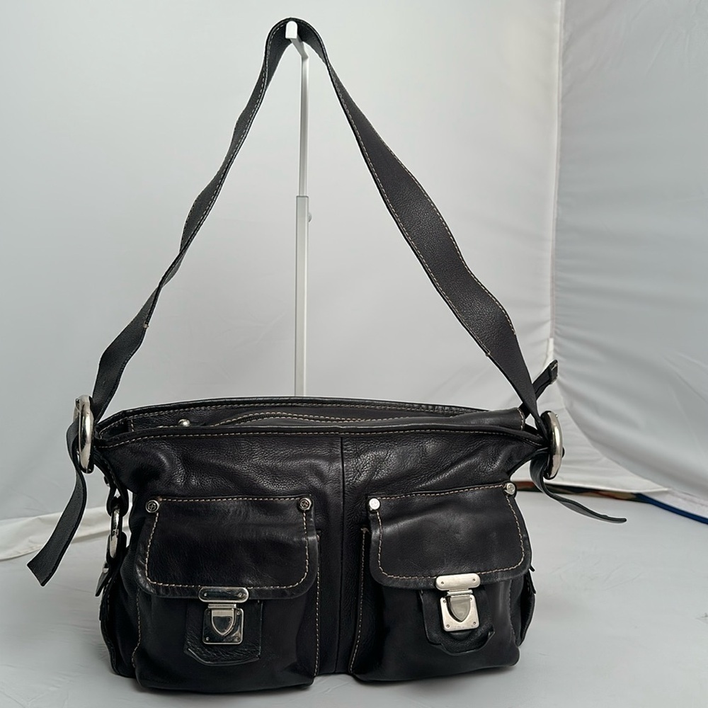 Francesco Biasia black Italian leather moto shoulder bag